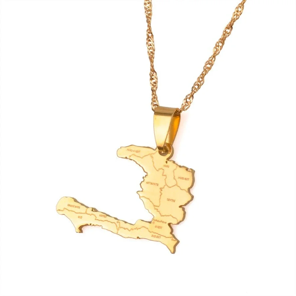 Anniyo Haiti Country Map With State Name Pendant & Necklaces for Women/Girls,Ayi